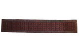 Vintage Persian Engelas runner with an allover Herati design in a dark navy blue and ruby red palette.