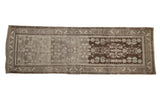 Vintage distressed Malayer runner with abrashed silver, brown, and powder blue medallion design.
