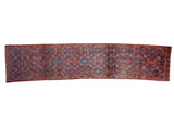 Vintage Tabriz runner, allover Herati design in royal blue, cherry red, 2'8