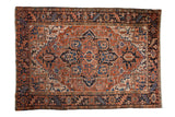 Vintage Mehrivan carpet with geometric medallion, palmettes, brick red, navy, and ivory, 7'10