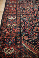 Colorful blossom border and geometric Herati field of a Persian Hamadan runner.