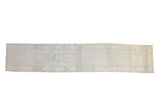 Distressed Karaja runner with faded ivory and powder blue floral medallions, 2'10