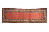 Antique Northwest Persian runner, ruby red boteh field, sapphire and saffron starburst borders, late 19th century.