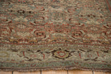 Detailed view of the reciprocating turtle samovar border and distressed, low pile texture.