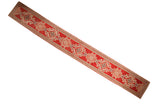 Vintage Oushak rug runner, cherry red field with repeating medallions and vine border.