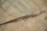 Textured, distressed pile of vintage Belouch rug with muted dusty teal and pale coffee brown.