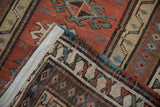 Detail of the antique Caucasian rug's back weave and professionally restored side selvage.