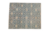 Distressed vintage Hamadan fragment rug, allover sapphire blue Herati pattern on ivory, 3'9