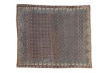 Antique distressed Malayer rug with an allover Boteh lattice in sapphire blue and dusty terracotta.