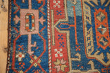 Antique Heriz rug border, textured sapphire blue, brick red, pale gold geometric vine.