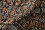Textured geometric Herati pattern on vintage Hamadan runner in charcoal, dusty blush, mint green, and ocean blue.