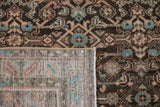 Detail of hand-knotted Hamadan runner, showing foundation and charcoal, blush Herati pattern.
