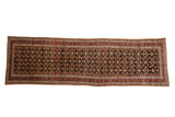Antique Hamadan runner with an allover Herati design and diamond snowflake guls on a navy-black ground.