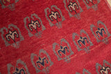 Vintage Oushak runner's black cherry red pile, with geometric floral motifs in oxidized silver and navy.