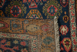 Vintage Bijar runner's navy, red, gold palmette pile, with hand-knotted foundation and fringe.