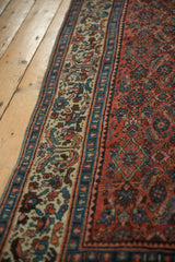Vintage hand knotted Bijar carpet detail: brick red Herati field, dusty beige germinating plant border.