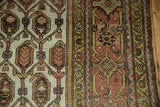 Vintage Distressed Hamadan rug detail: lighter lattice boteh field contrasts terracotta main field.