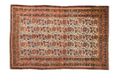 Hand-knotted vintage Malayer rug: Herati design on unusual ivory field, with rich red and blue.
