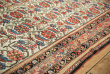 Vintage Malayer rug's detailed ivory Herati design meeting the patterned borders.