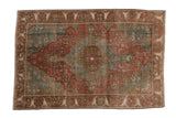 Antique Distressed Farahan Sarouk rug, large floral medallion, faded raspberry, ocean green, 3'4