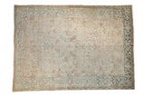Vintage distressed Mehrivan carpet with a Turtle Samovar border and muted blue and beige floral field.