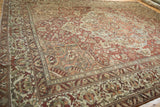 Distressed Persian Baktiari carpet border, dusty burgundy, seafoam green, blue, ivory floral vines.