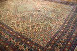Reciprocating pawn motif on the navy border of this vintage Joshegan carpet.