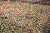 Joshegan carpet field with lattice diamond pattern in ivory, cherry red, and powder blue.