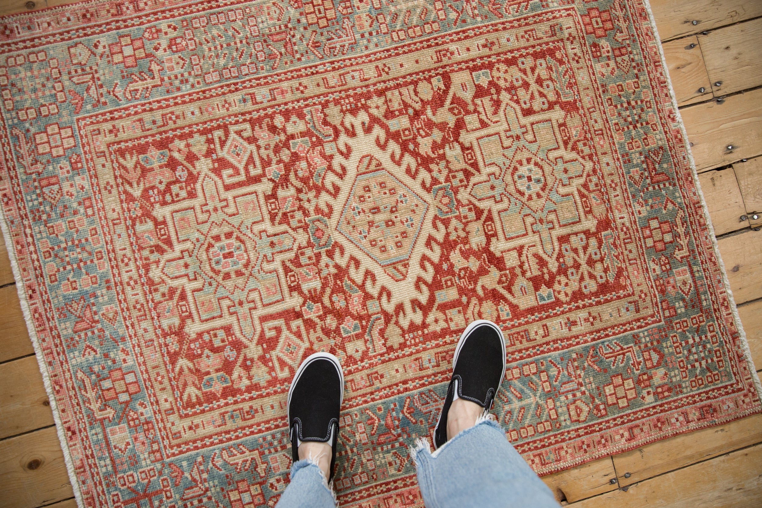 Vintage Distressed Karaja Square Rug // ONH Item: ee004935, Image 1