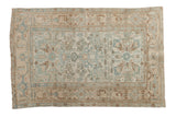 Muted ivory, dusty blue, beige distressed vintage Malayer rug with unique turtle border.