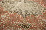 Low pile texture of a distressed Farahan Sarouk carpet with visible knot heads and color abrashes.