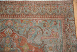 Antique Distressed Malayer rug: terracotta, slate blue serrated leaves, with even time-softened pile wear.