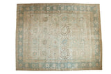Vintage distressed Tabriz carpet with an allover palmette design in dusty blue, sand, and ivory.