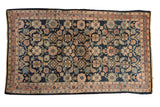 Vintage Lilihan rug, allover Herati motif on dark blue, dusty blush and ivory florals.