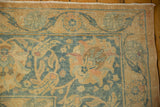 Detail of a distressed Tabriz carpet's main border with pale rust and dusty sky blue palmettes.