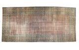 Antique Distressed Serbend carpet, faded aubergine allover boteh, navy and ivory borders, 9'3