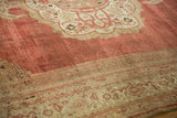 Distressed dusty rose field with beige Herati spandrel and turtle samovar border, antique Bijar.