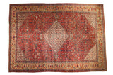 Antique Mahal carpet with diamond medallion, floral pattern, Herati border, brick red, ivory, sapphire blue.