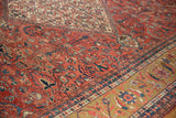 Antique Mahal carpet Herati border with sand ground, mirrored leaves, and brick red field.