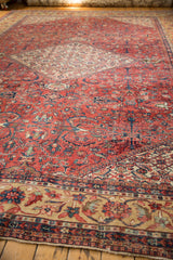 Antique Mahal carpet Herati border, sand ground with brick red, sapphire blue florals and intact selvage.
