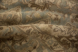 Vintage Distressed Tabriz carpet pile, showing even wear on muted slate blue and beige.