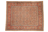 Antique Northwest Persian rug with a camel Herati field, red Turtle Samovar border, and blue details.