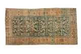 Distressed vintage Kurdish Hamadan rug, dusty sapphire blue Herati field and camel Samovar border.