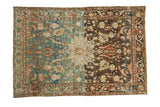 Vintage distressed Hamadan rug with a starburst medallion and heavy color abrasion from blue to brown.