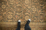 Distressed vintage Mahal carpet with Herati and Samovar Turtle motifs in olive, cream, terracotta.
