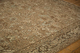 Low-pile texture and geometric Turtle Samovar border on a distressed vintage Mehrivan carpet.