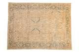 Vintage distressed Heriz Persian carpet with a geometric field and Turtle Samovar border in beige and dusty blue.