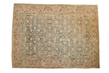 Vintage distressed Malayer rug, palmette and floral vines in dusty teal, sand, 9'10