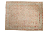 Distressed Vintage Tabriz carpet with rose and pale blue floral field, Herati border, 9'10
