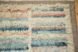 Detail of the Moroccan-style carpet's long shaggy pile and intact woven side cord.